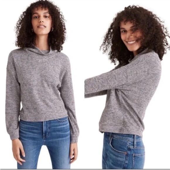 MADEWELL Tiny Striped Purple & White Shimmer Mockneck Turtleneck Size L - Picture 1 of 5